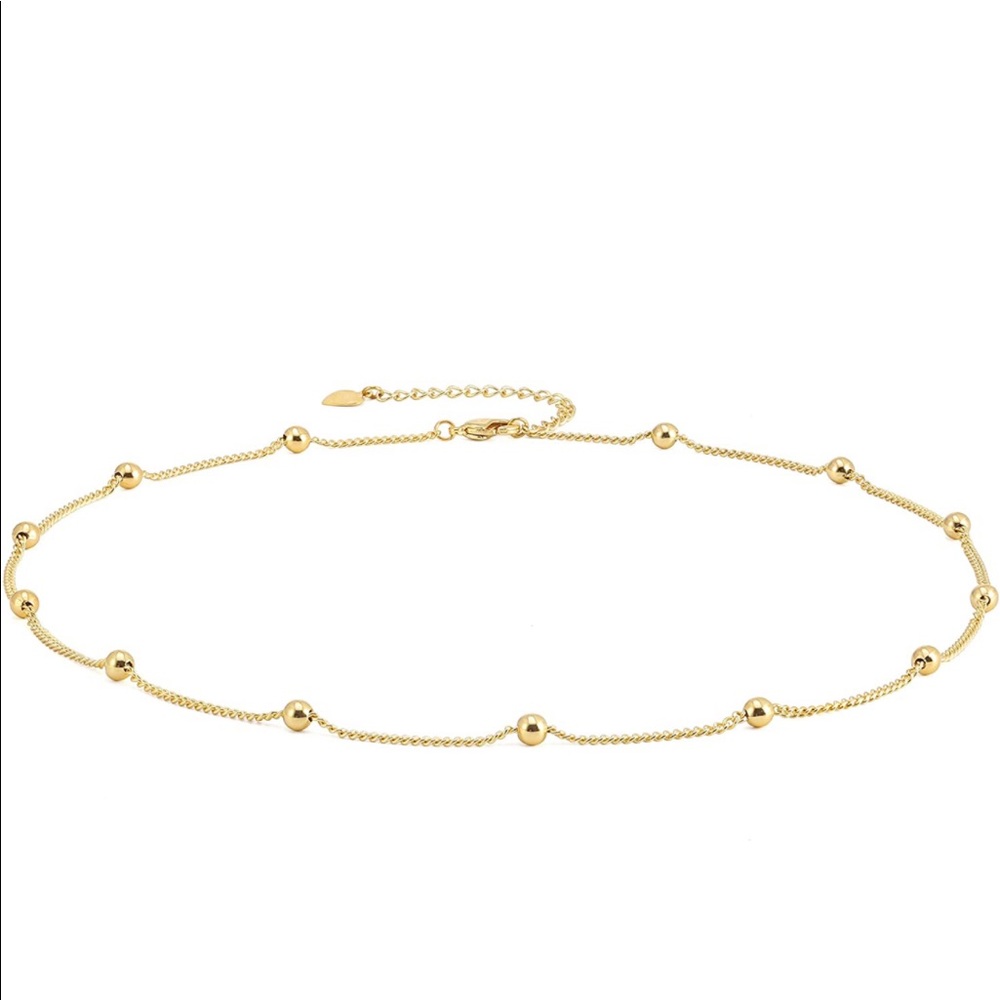 18k Gold Chain Choker Bead Pendant Necklace